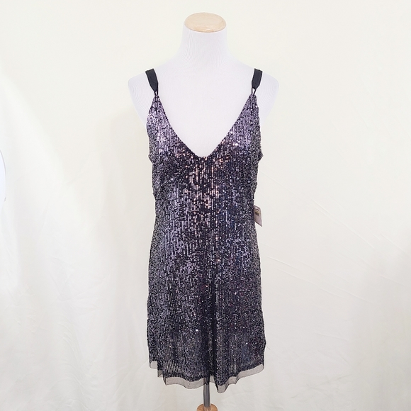 SOLD Free People Gold Rush mini dress black sequin med - Picture 3 of 6